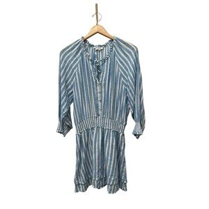 Rails Jasmine Linen Blend Crystal Lake Stripe Tie Front Women's Mini Dress Sz L